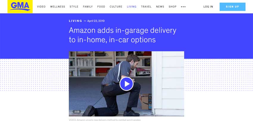 Amazon Key for Garage screenshot showing amazon.com homepage