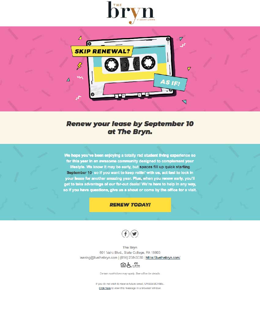 Campus Advantage Renewal Campaign for over 100 client properties