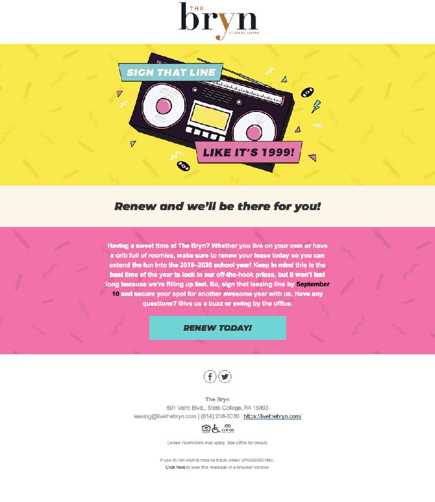 Campus Advantage Renewal Campaign for over 100 client properties