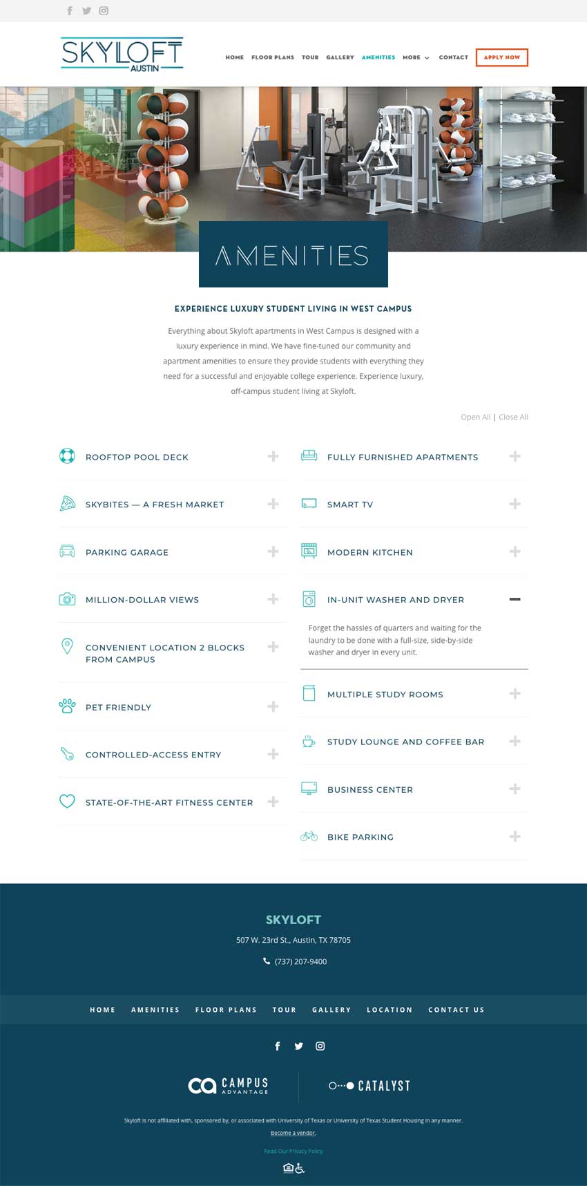 Skyloft Apartments amenities page