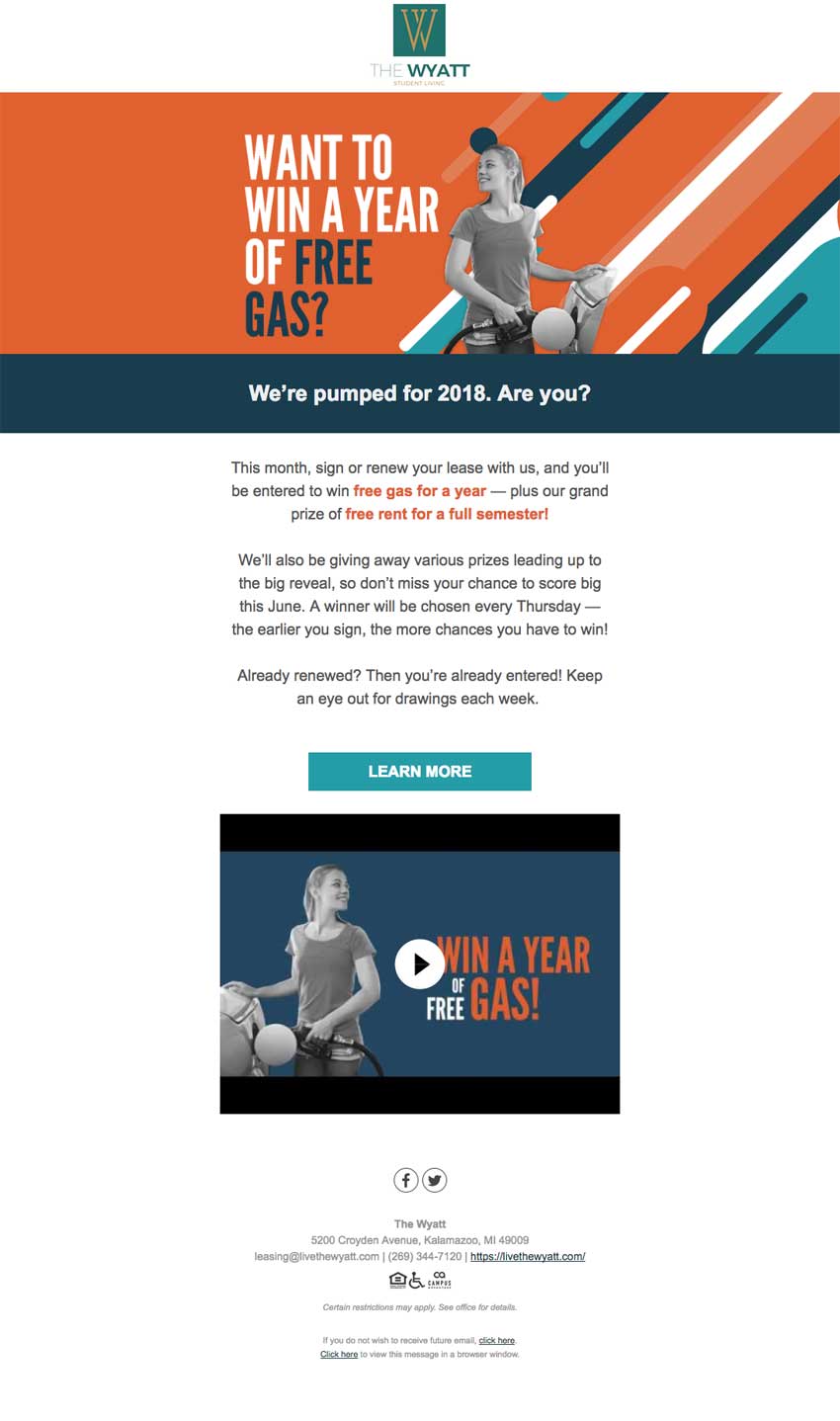 Campus Advantage Year of Free Campaign for over 100 client properties