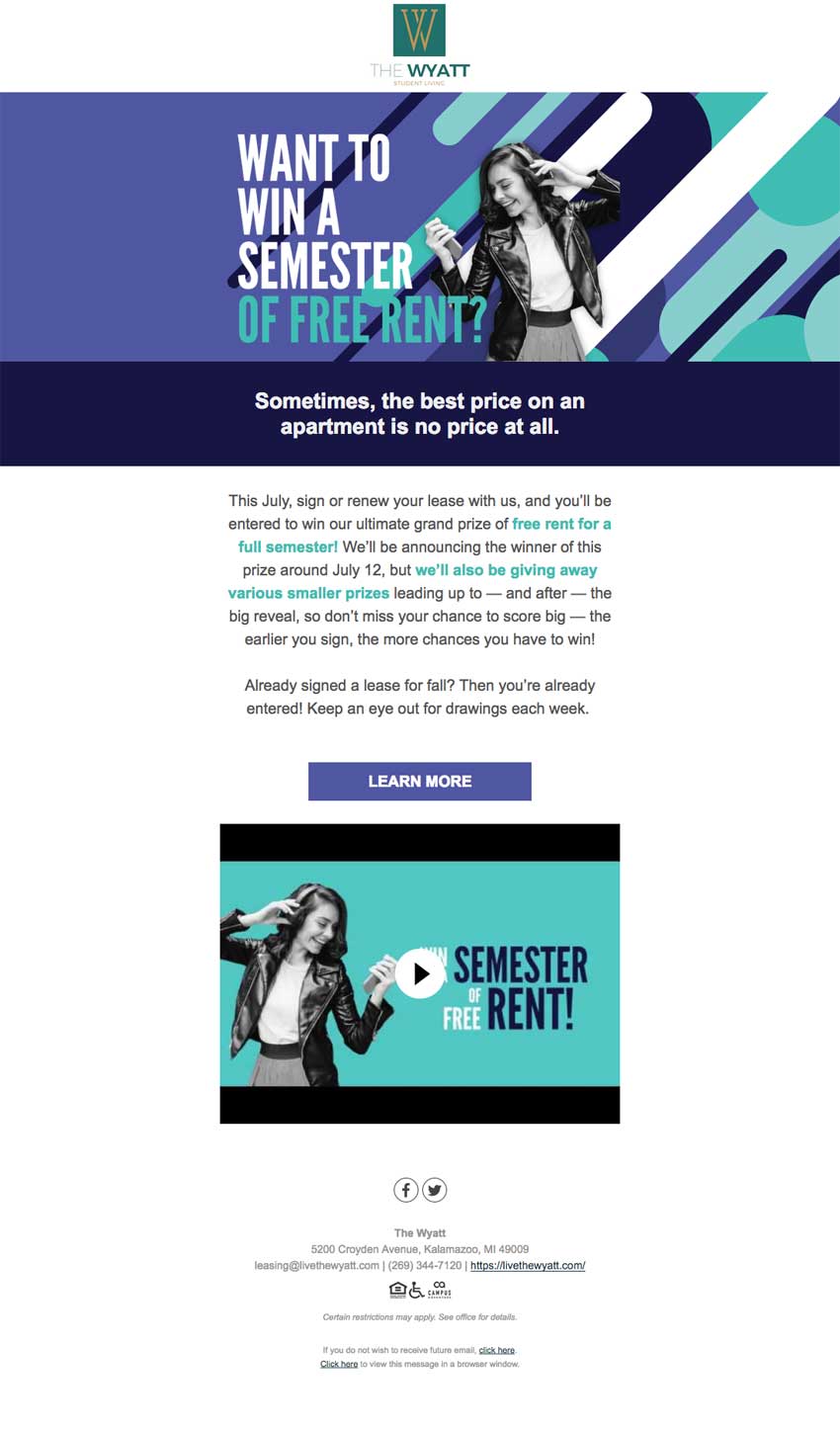 Campus Advantage Year of Free Campaign for over 100 client properties